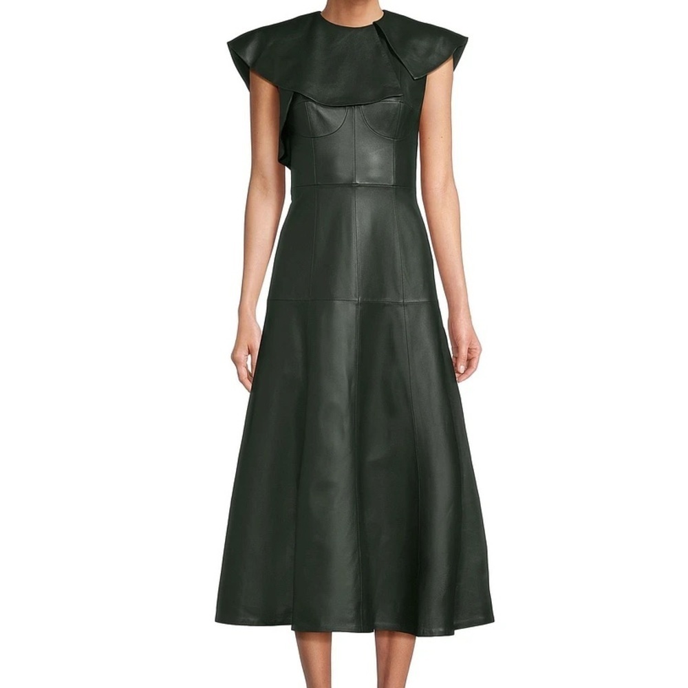 NWT,STATEMENT PIECE,Jennifer Sumko Emi Leather Dress,Rich Green,(MSRP$459),Size0 - Picture 5 of 8